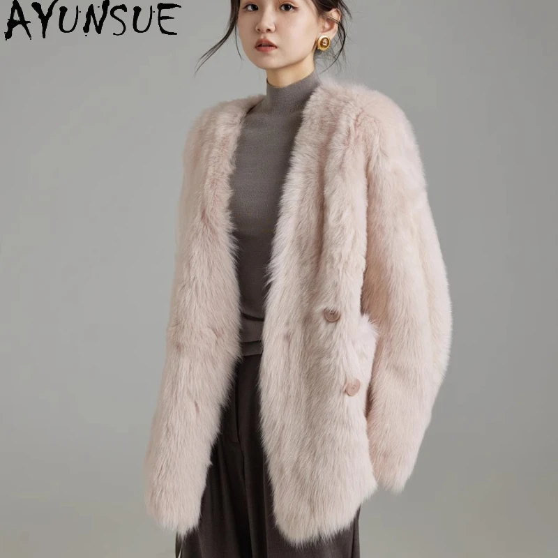 AYUNSUE Natürlicher Schaffell-Pelzmantel für Damen, mittellang, echte Lederjacke, Winterjacken, 2025, Luxuskleidung, weiblich, Servies Sieravera