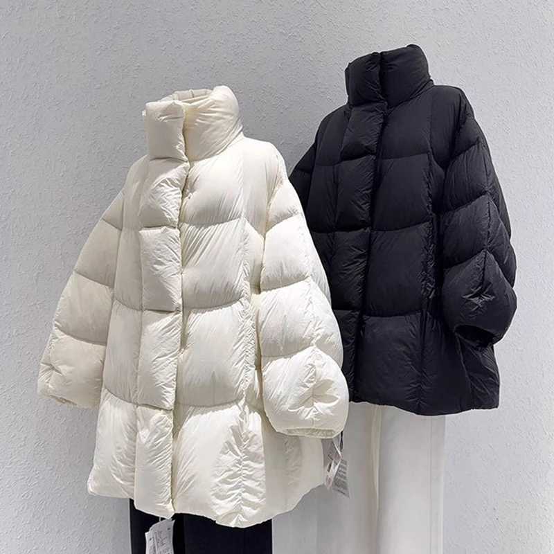 

Зимняя женская хлопковая одежда, модные однотонные утолщенные пальто средней длины с хлопковой подкладкой, свободный теплый зимний комбинезон с воротником-стойкой