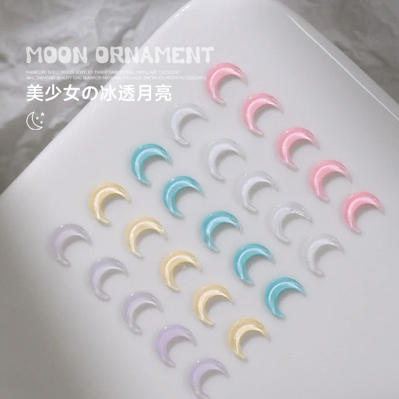 Abalorios de dibujos animados para decoración de uñas, accesorios para manicura, Luna transparente de hielo, cristal colorido, resina, diamantes de imitación, 50 piezas