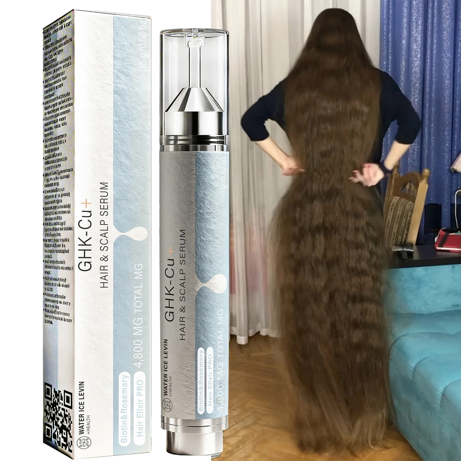 Suero para Cabello y Cuero Cabelludo GHK-Cu+ 4800MG - Elixir PRO con Biotina, Romero, Colágeno y Queratina para el Cuidado del Cuero Cabelludo y el Crecimiento del Cabello