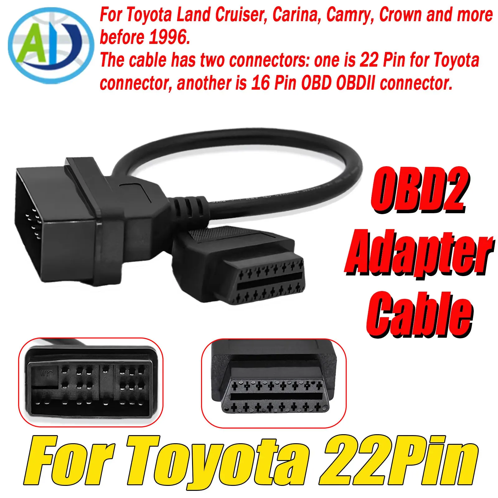 

Для Toyota 22-контактный на 16-контактный диагностический кабель OBD2 Адаптер OBD1 OBD2 для интерфейса сканирования OBD2 16-контактный диагностический кабель для Toyota