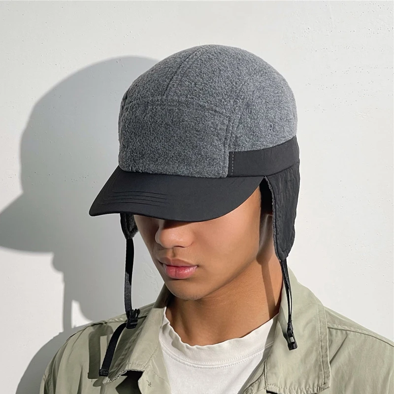 2023 Winter Hat with Earflaps Baseball Cap for Men Women Outdoor Warm Patchwork Bomber Hat Short Brim Ear Protection Pilot Hat