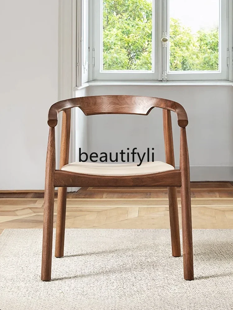

North American black walnut book chair solid wood chair light luxury leather designer single seat2005