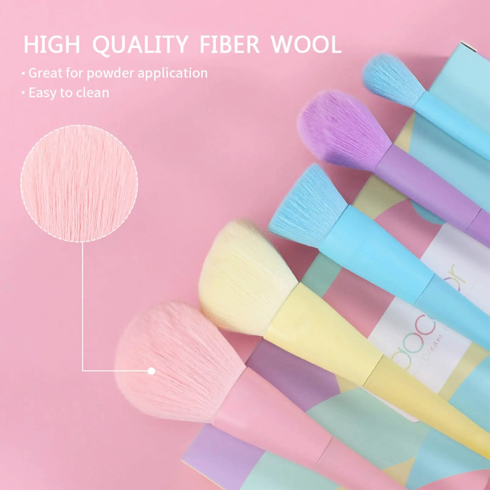 17pcs Soft Candy Colored Makeup Brush Set for Application During Parties, Dates, Outdoor Events - Loose Powder, Painting, Detail