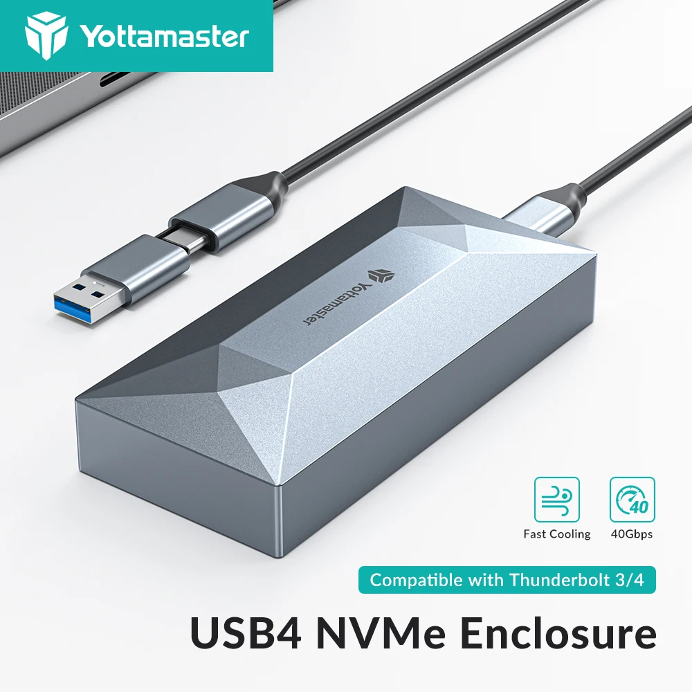 Yottamaster USB4 M.2 NVMe SSD Enclosure 40Gbps Type C High Speed External Hard Drive Case Compatible with Thunderbolt 4/3 USB3.2