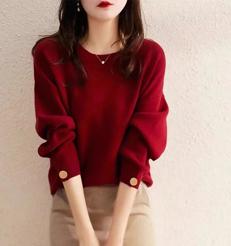 

Fashion Red Sweater Women's 2024 Autumn New Silhouette Wool Cashmere Sweater Sweater Sweater Women Loose and Lazykorean Fashion