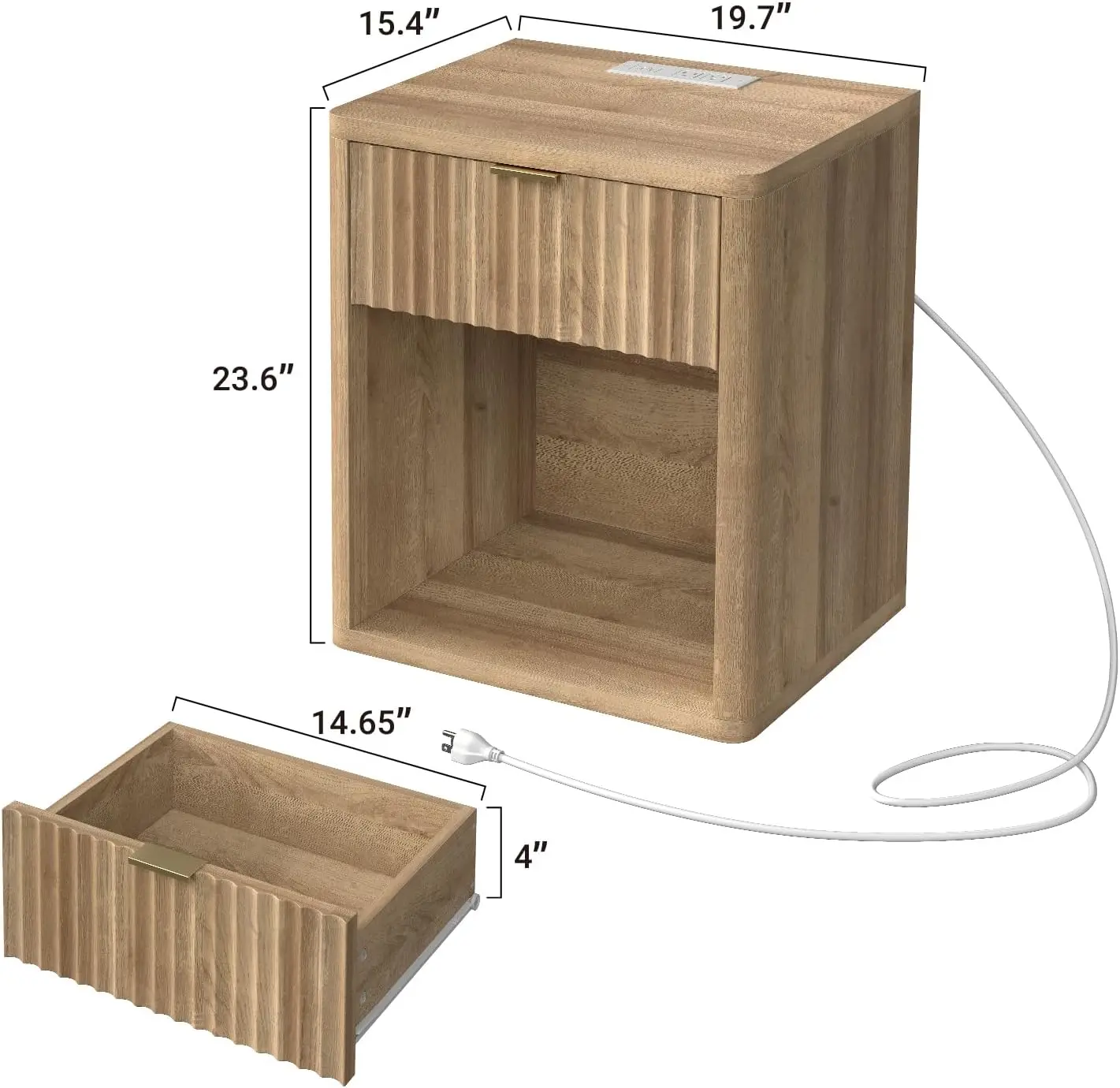 Fluted Night Stand Set of 2 with Charging Station & LED Lights, Modern Bedside Tables with Outlets/USB for Bedroom, Customized