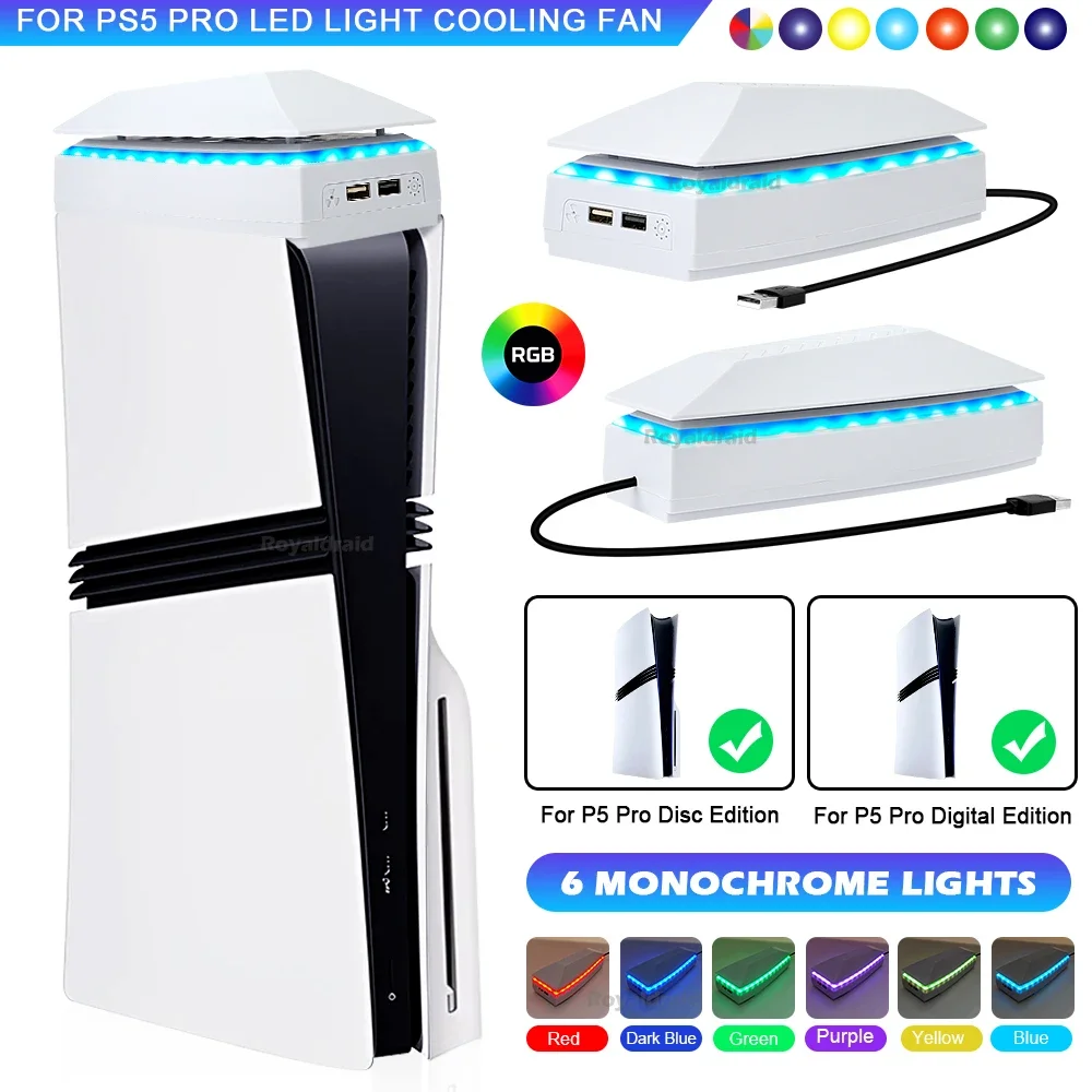 For PS5 Pro Top Cooling Fan With RGB LED Light Game Host Radiator Top Dust-proof Heat Dissipation Fan for PS5 Pro Game Console