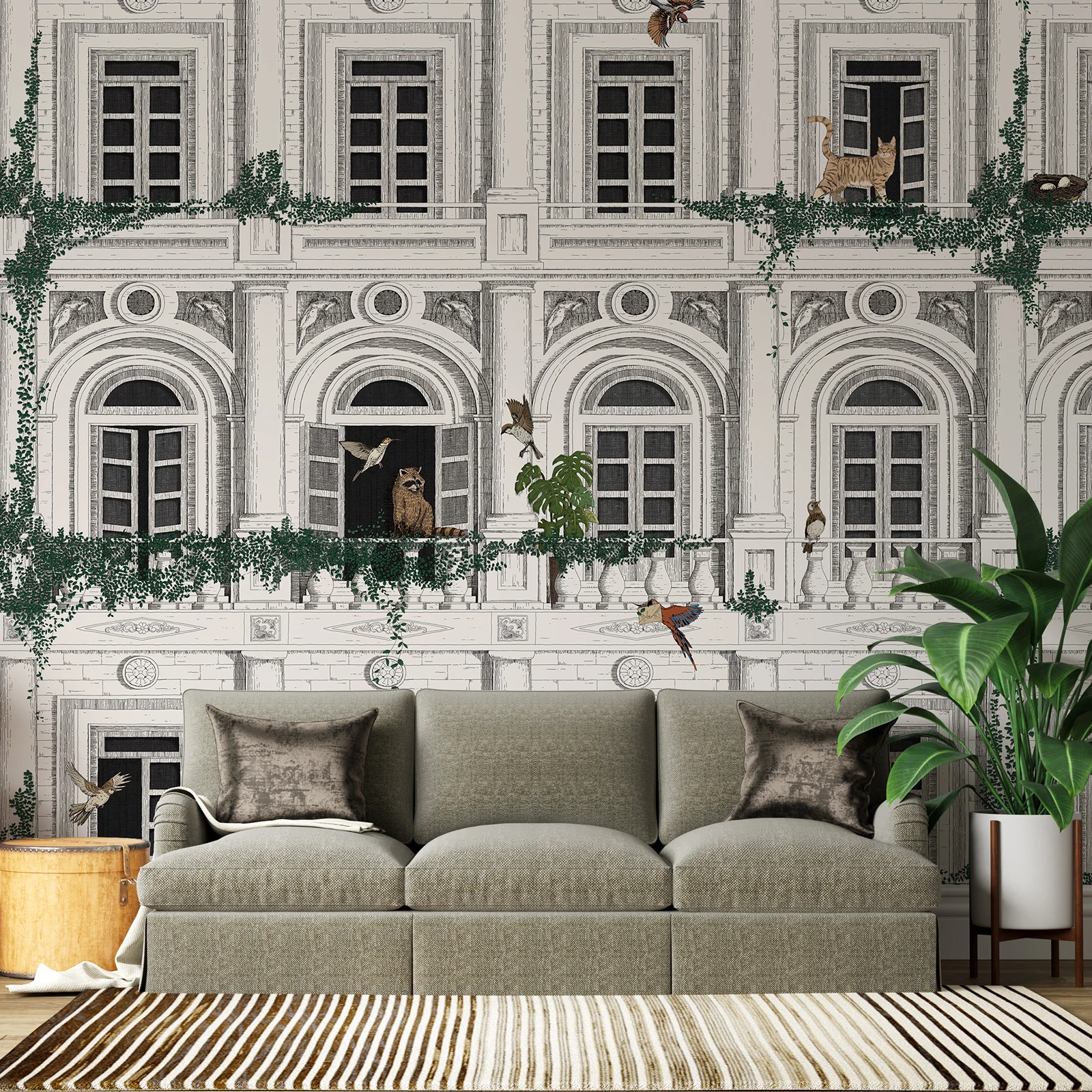 JIFFDIFF 375*250cm Modern Mural European Retro Architecture Mural Wallpaper Cement Ash Peel and Stick Wallpaper Bedroom Grey PVC Industrial Cement Wallpaper Self-Adhesive Vinyl Waterproof Wall Stickers for Living Room Decor (Layered 5-link )