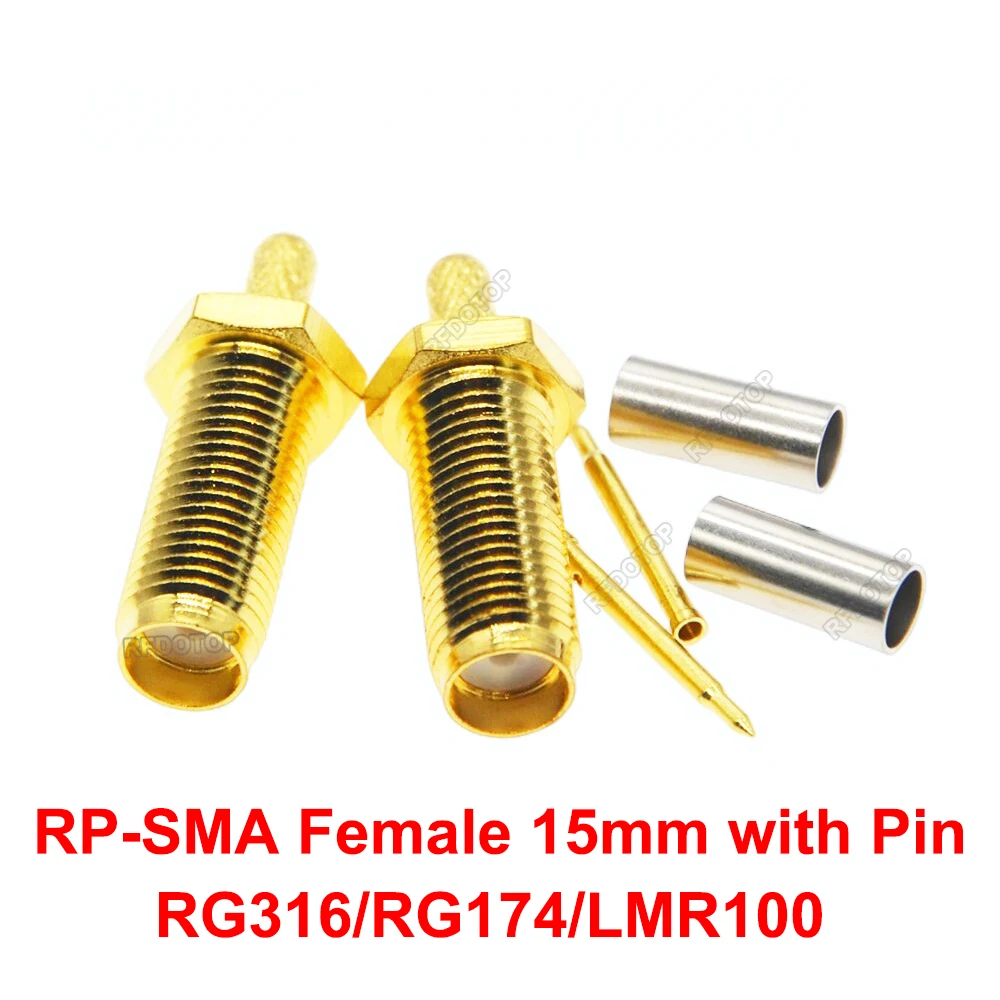 10PCS/lot 15mm RP-SMA Female Jack Connector Crimp RG174/RG316/LMR100 Cable Gold Plated 50Ω RPSMA-J Pin RF Connector High Quality