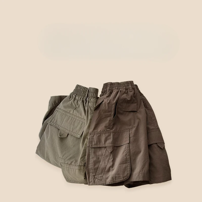 Children's 2025 Summer New Handsome Baby Shorts Korean Version Solid Color Three-dimensional Pocket Pants Trendy