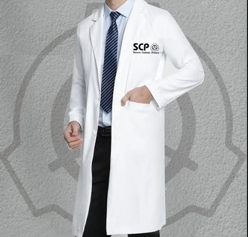 Anime SCP Cosplay procedure di contenimento speciali Costume mantello bianco giacca Strech cappotto medico giacca lunga cappotto donna uomo