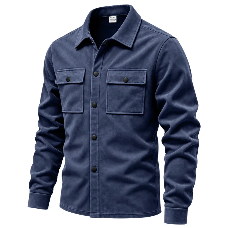 Herren-Wildlederhemdjacke, Air-Layer-Strickjacke mit Revers und Doppeltaschen, Langarmjacke – Detail 7