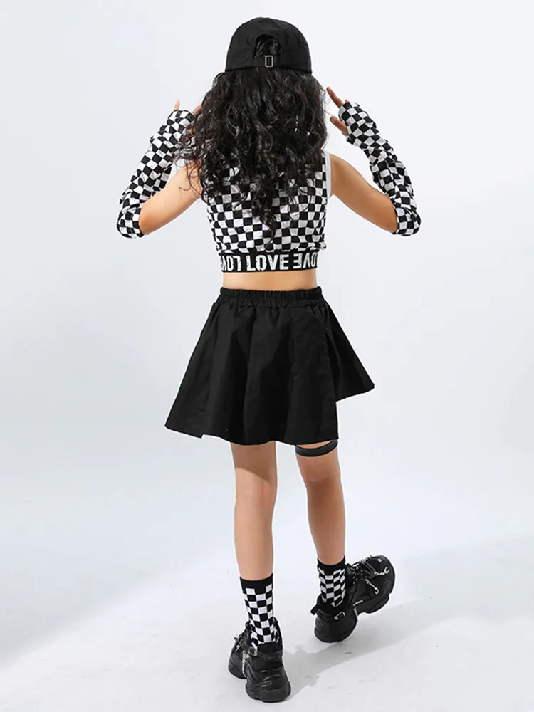 Tiener Meisjes Hip Hop Plaid Crop Top Zwarte Rok Kinderen Streetwear Cool Kleding Sets Street Dance T-shirt Kids Jazz Kostuums