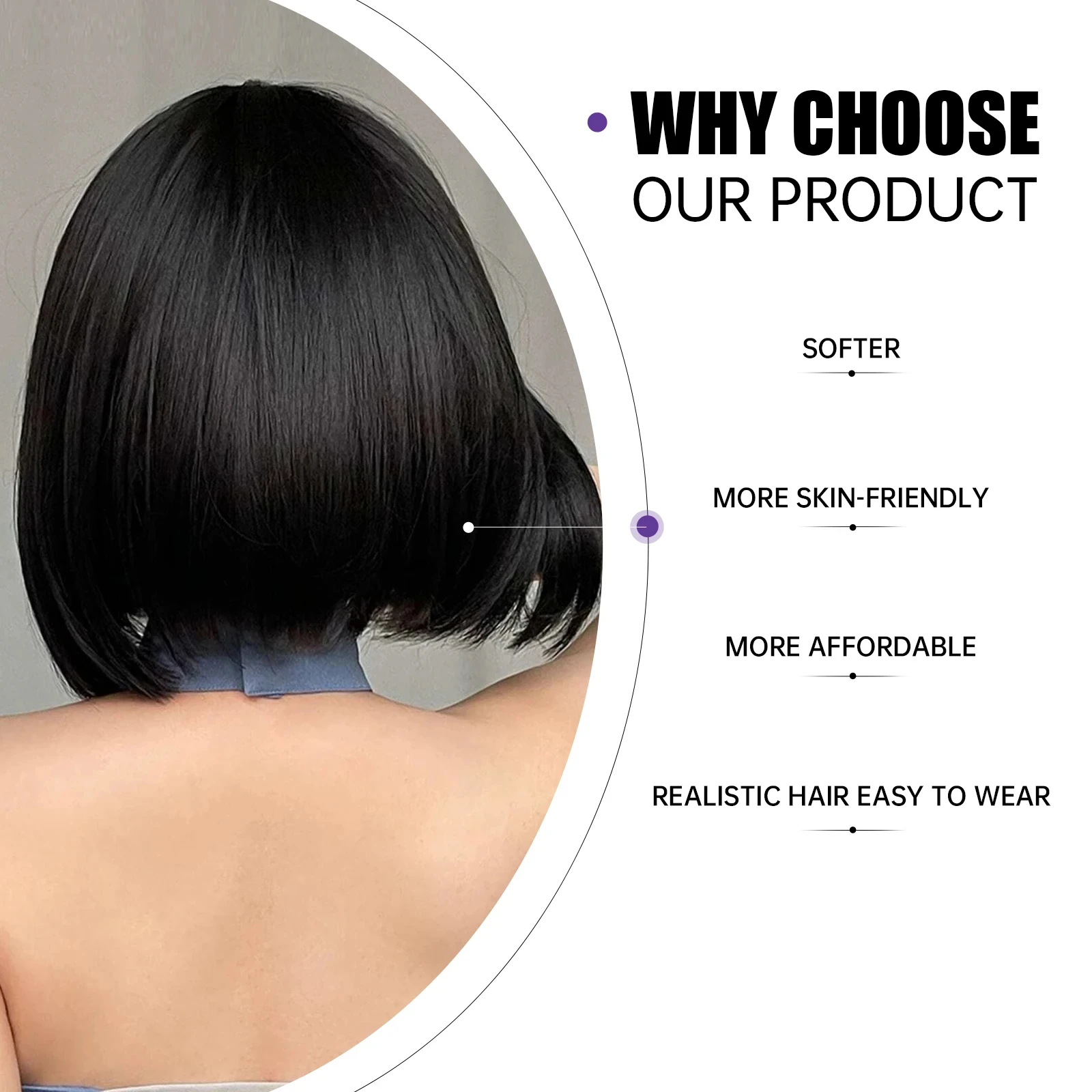 باروكات بوب سوداء صناعية مستقيمة، شعر مستعار قصير يومي ذو مظهر طبيعي مع غرة من الألياف المقاومة للحرارة للنساء الأفرو #2