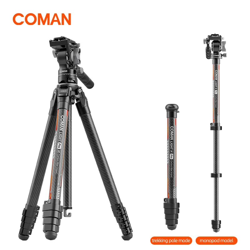 

COMAN Light H Pro Professional Camera Tripod Hydraulic Head Detachable Monopod Compatible For Sony Canon Nikon DSLR Cameras