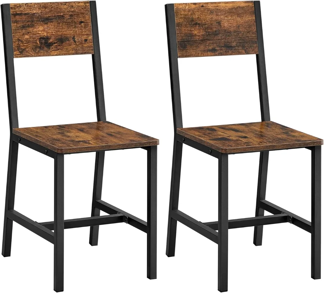 

Dining Chair Set of 2, Rustic Wood Chairs with Metal Steel Frame, Easy To Assemble, Comfortable Seat for Kitchen,Brown