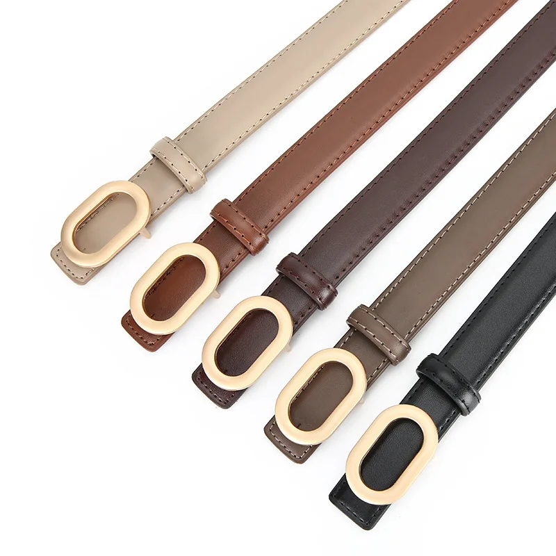Ladies' smooth buckle belt jeans fashionable and fashionable student Korean version oval buckle head ladies' belt decoration