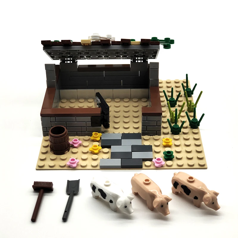 New Animals Piglets MOC Pigsty Farm Pasture Building Blocks Fragrant Pig 6319751 Pig Compatible With LEGO Bricks Toys