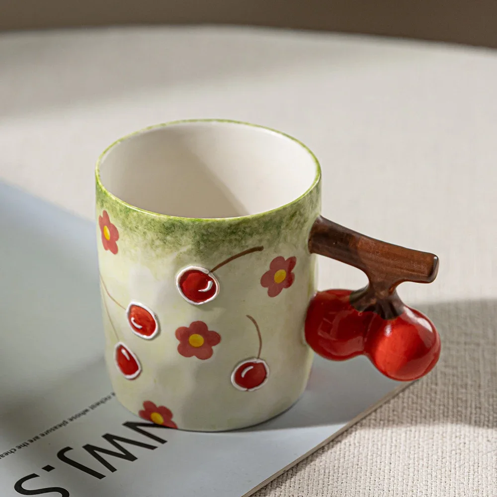Cherry Shape Handgrip Porcelain Mugs Delicate Homehold Office Drinkware 260ML Ceramic Breakfast Water Juice Milk Coffee Mug Cups