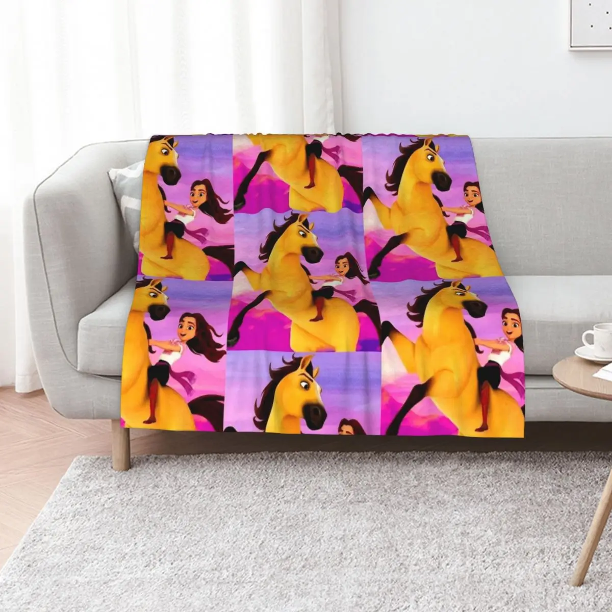 Lucky Prescott, Spirit, cartoon, 2021, the indomitable, steed, Stallion of the Cimarron Throw Blanket Designers Plaid Blankets