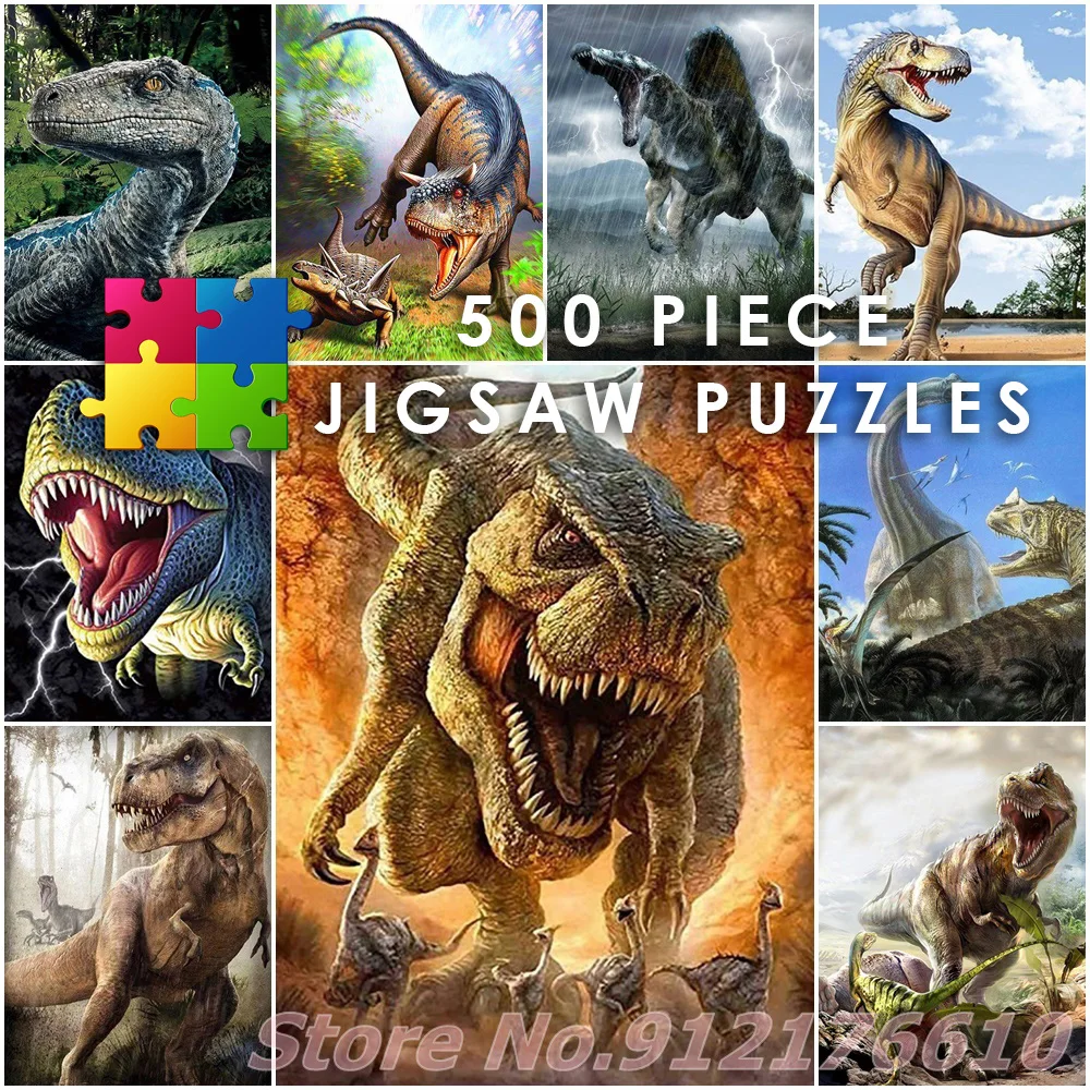 

Dinosaur 500 Piece Jigsaw Puzzles Cartoon Animals Diy Print Puzzle Creative Decompress Educational Toys Gifts for Kids