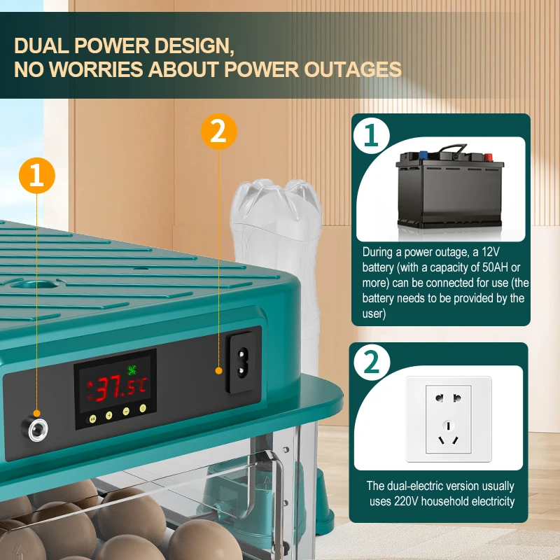Fully Automatic  Chicken Quail Duck Goose Pigeon Egg Incubator 220V/110V/12V 24 Egg Hatching Incubator Machine view 6