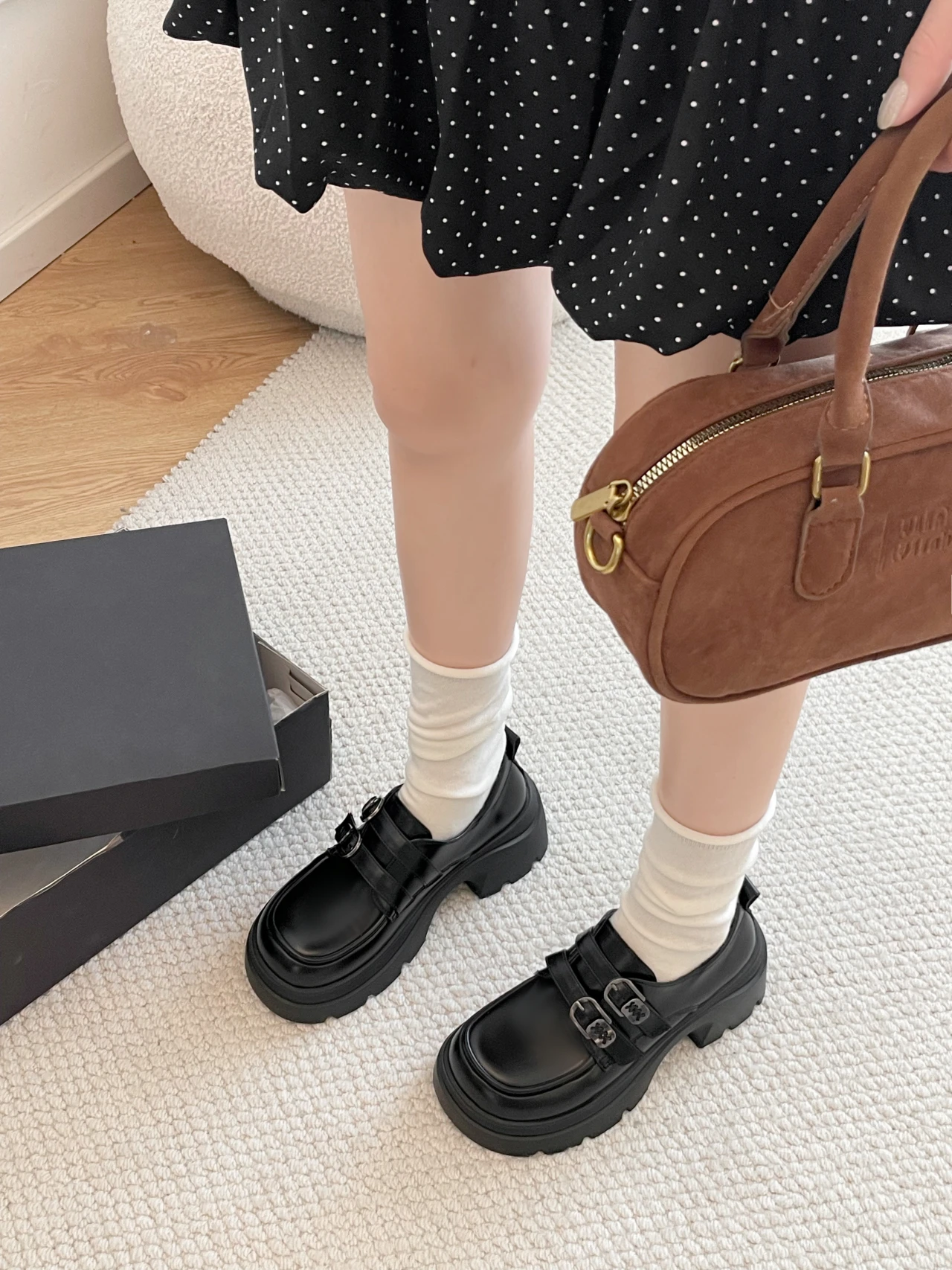 Women's Loafers 2026 New Popular Spring British Style Small Leather Shoes, Thick Sole, Height-Enhancing Work Flats
