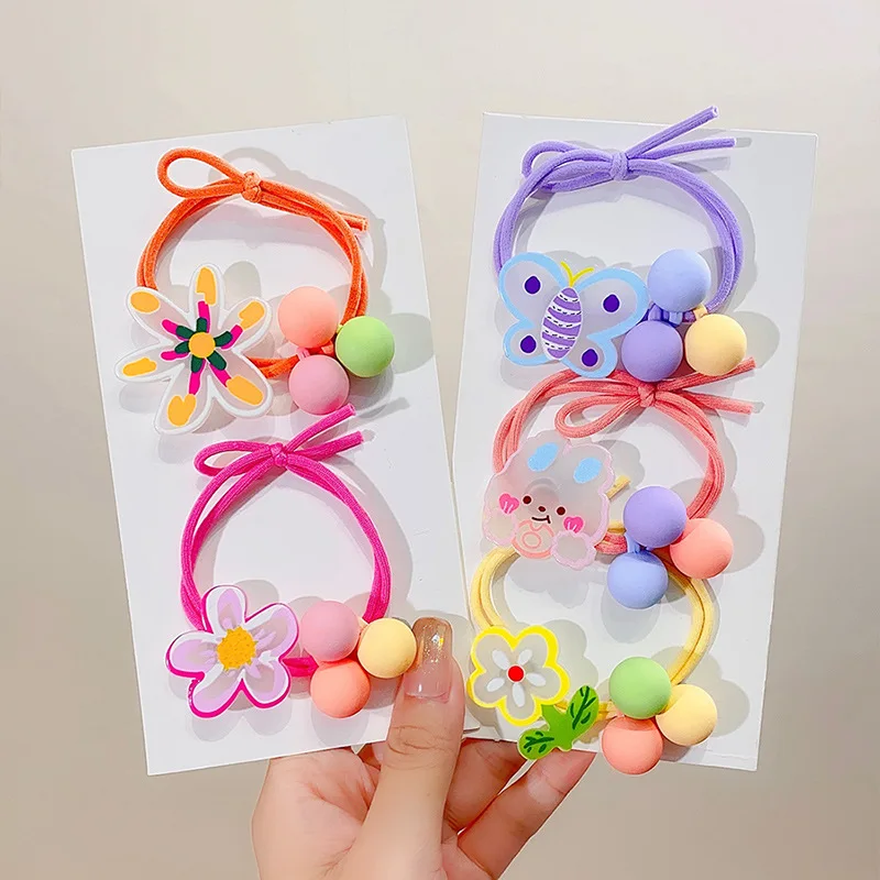 Summer Cartoon Does Not Hurt Hair Head Rope High Elasticity Sweet Girl Heart Graffiti Flowers Little Girl Ponytail Ball Wholesal