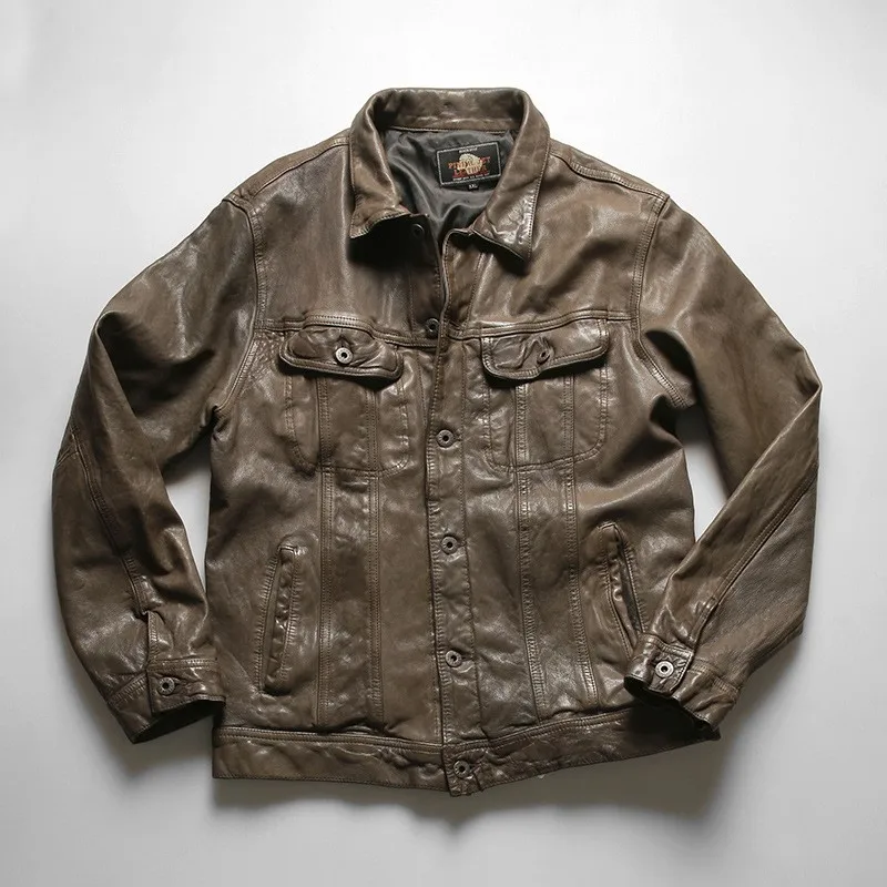 

New non-water-dyed all-vegetable-tanned leather men's lapel and