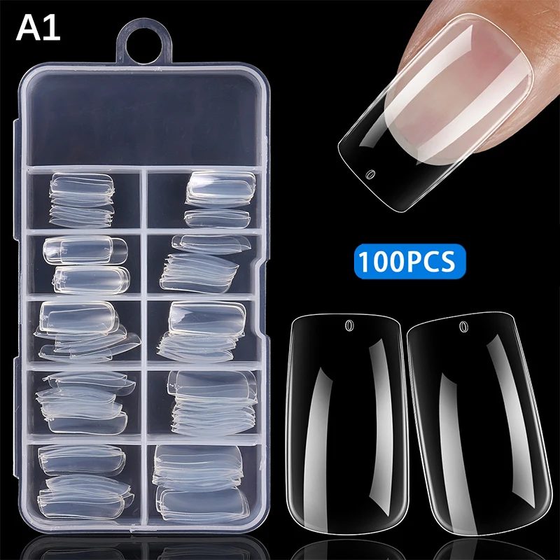 100 قطعة الأظافر لا تلميع الصحافة على الأظافر كاذبة تلميع خالية مسمار التصحيح عالية شفافة لينة هلام مسمار نصائح للتمديد #3