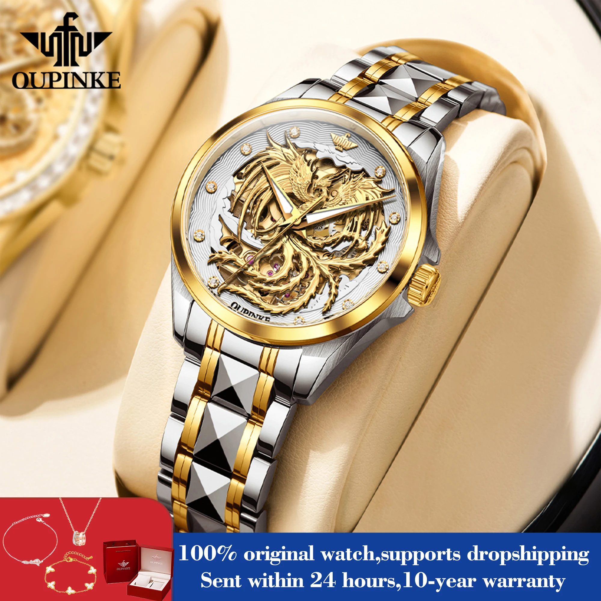 OUPINKE 3276 Hollow Original Mechanical Watch For Women Deep Waterproof Automatic Hand Clock Sapphire Mirror Woman Dress Watches