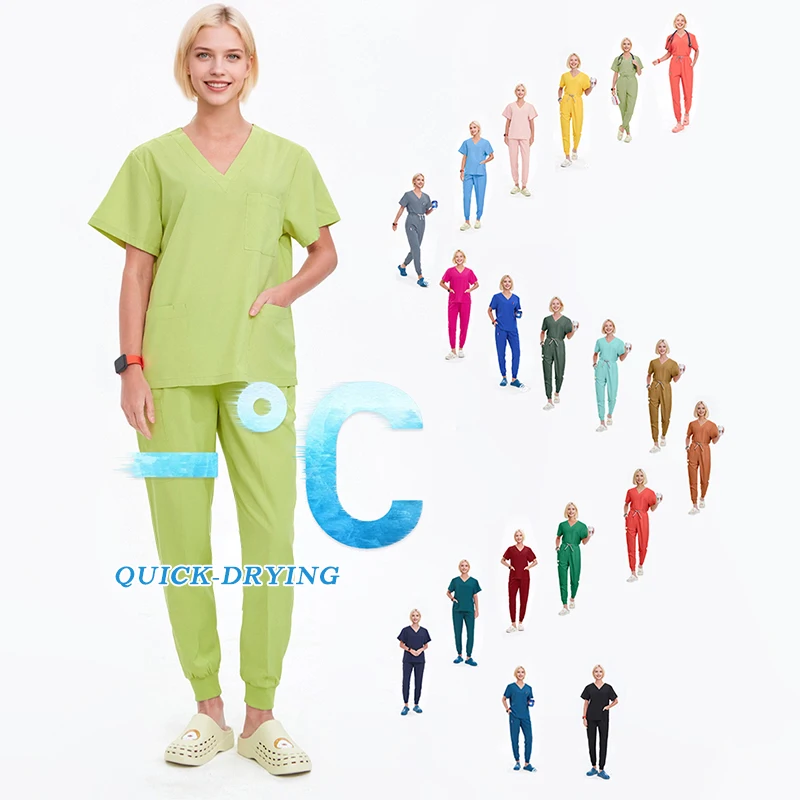 أزياء المرأة الطبية فرك مجموعات زي ممرضة مستشفى الحيوانات الأليفة طبيب التمريض الدعاوى مساعد الأسنان الملابس البوليستر S2105