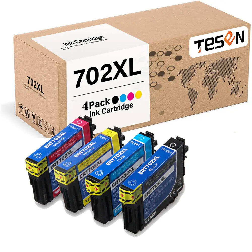 4PK T702XL Remanufactured Ink Cartridges for Epson WorkForce WF-3720 WF-3730