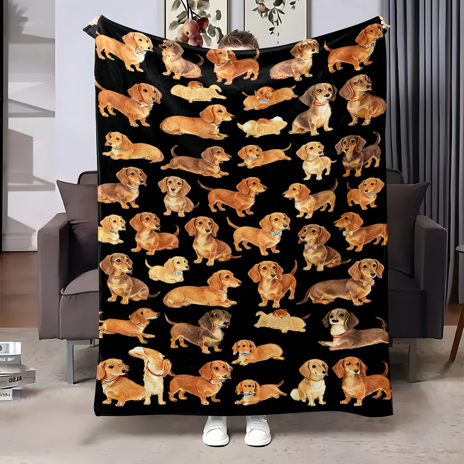 1pc Cute Dachshund Multi-Pose Plush Blanket, Soft And Warm, Lightweight And Comfortable, All-Season Use, Multi-Size Options, Ide