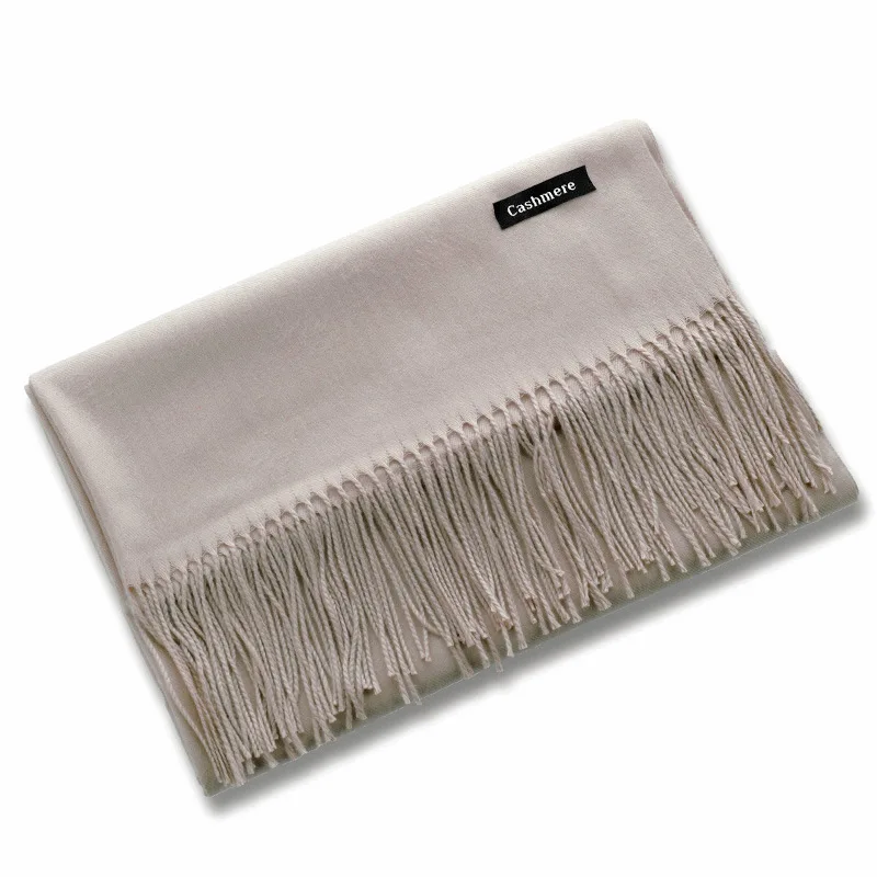 Multi-Purpose Imitatie Kasjmier Sjaal Geborsteld Effen Kleur Verdikte Sjaal Lange Sjaal Winter Kasjmier Kwastje Sjaal Schouder Meisje