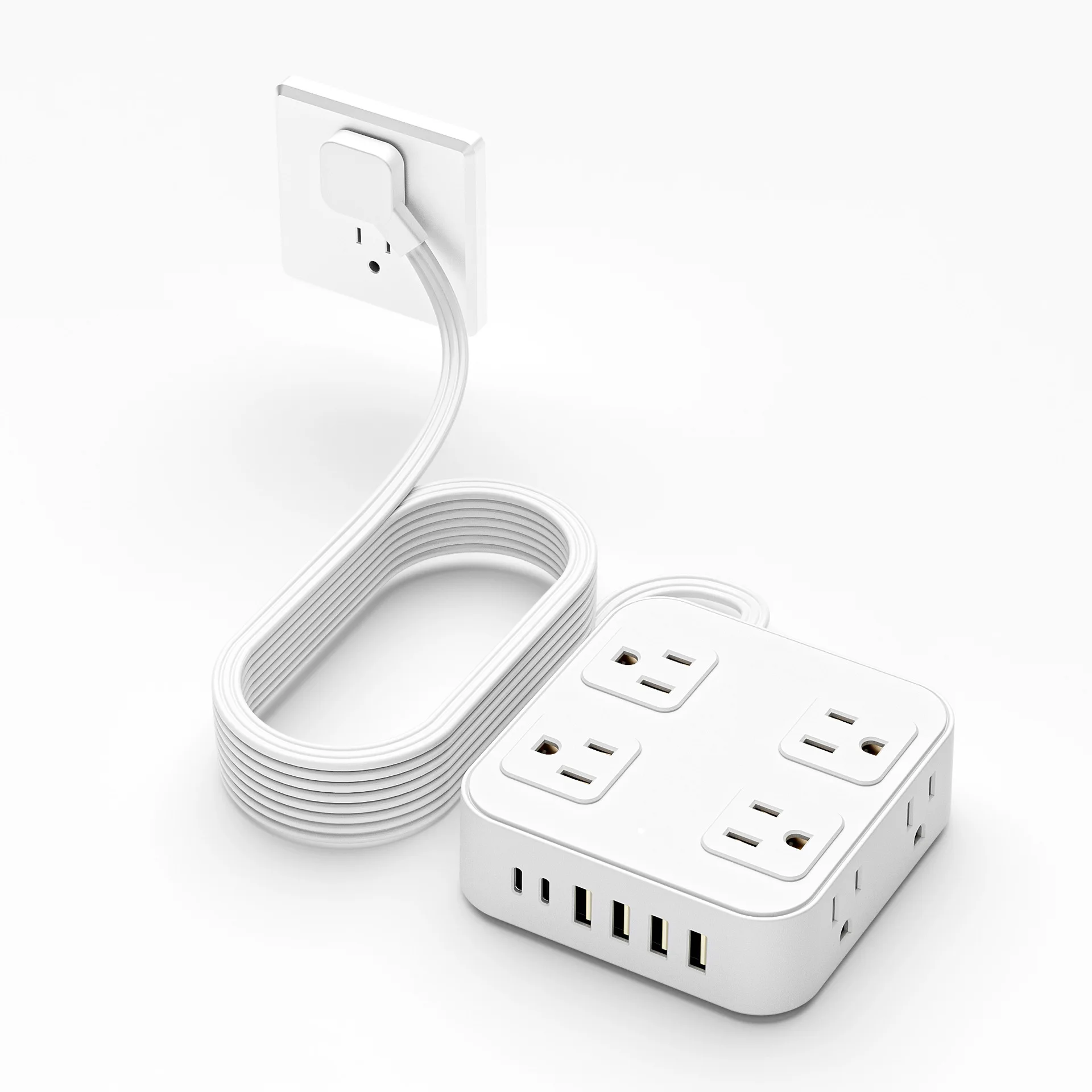 US Standard Power Strip 14 in 1 Multi‑Outlet Socket With 6 USB Ports Surge Protection Extension Cord Desktop Charger Station