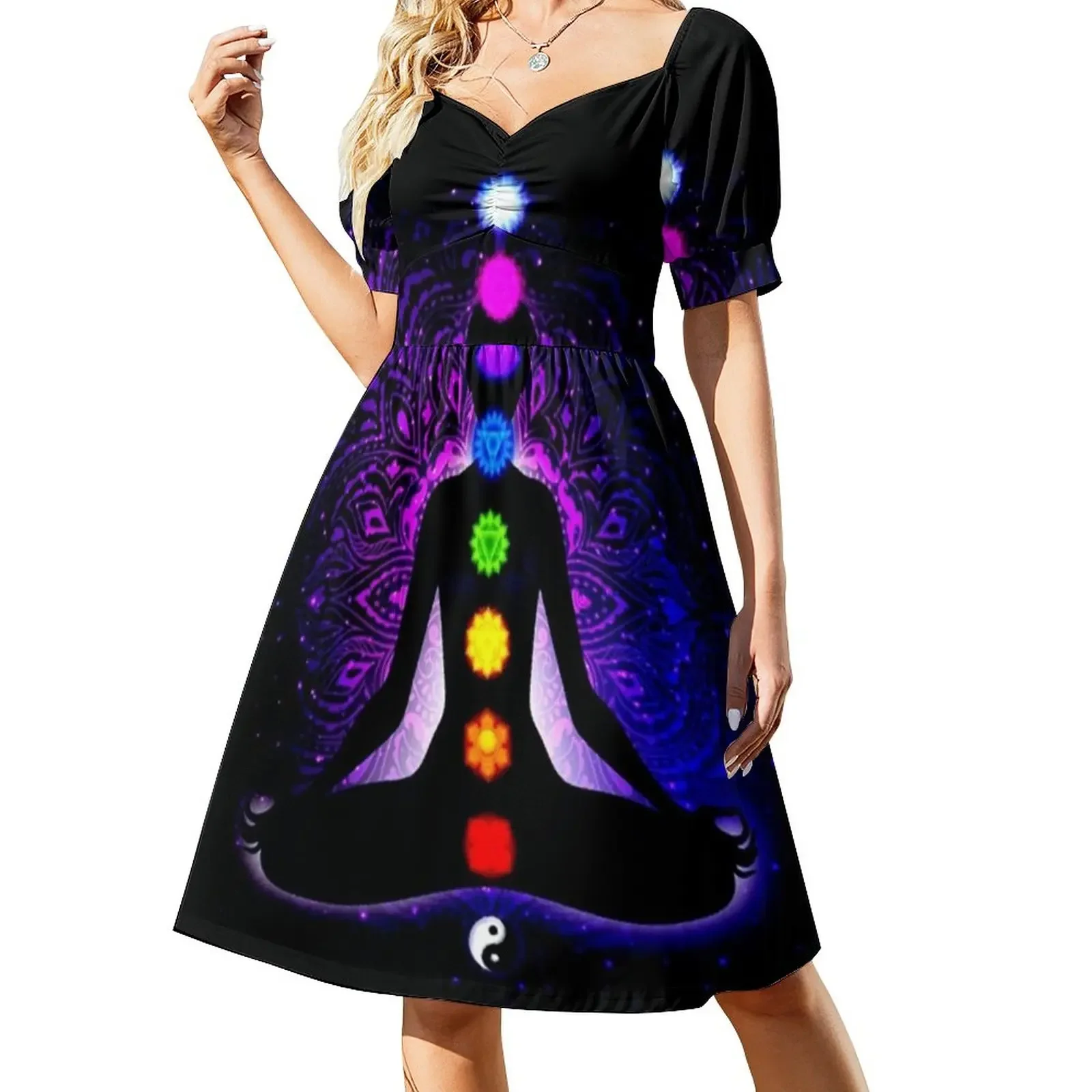 7 Chakras Reiki Short-Sleeved Dress Casual dresses dress for women summer Women's summer long dress women long dresses