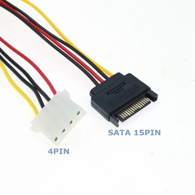 3pcs  SATA Power Cable Adapter to 4 Pins,Pack of 3,SATA Power Cable 15 Pins Male to Molex LP4 Female 7 Inch