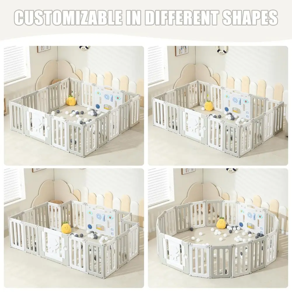 Parque infantil portátil para bebés con temática de astronauta de 18 paneles para niños pequeños - Gris