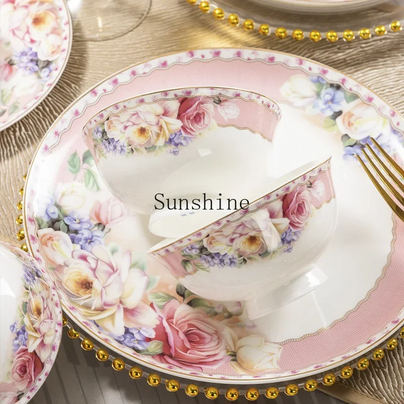 Wedding dishes set Household bone china ceramic tableware set Dishes and chopsticks housewarming