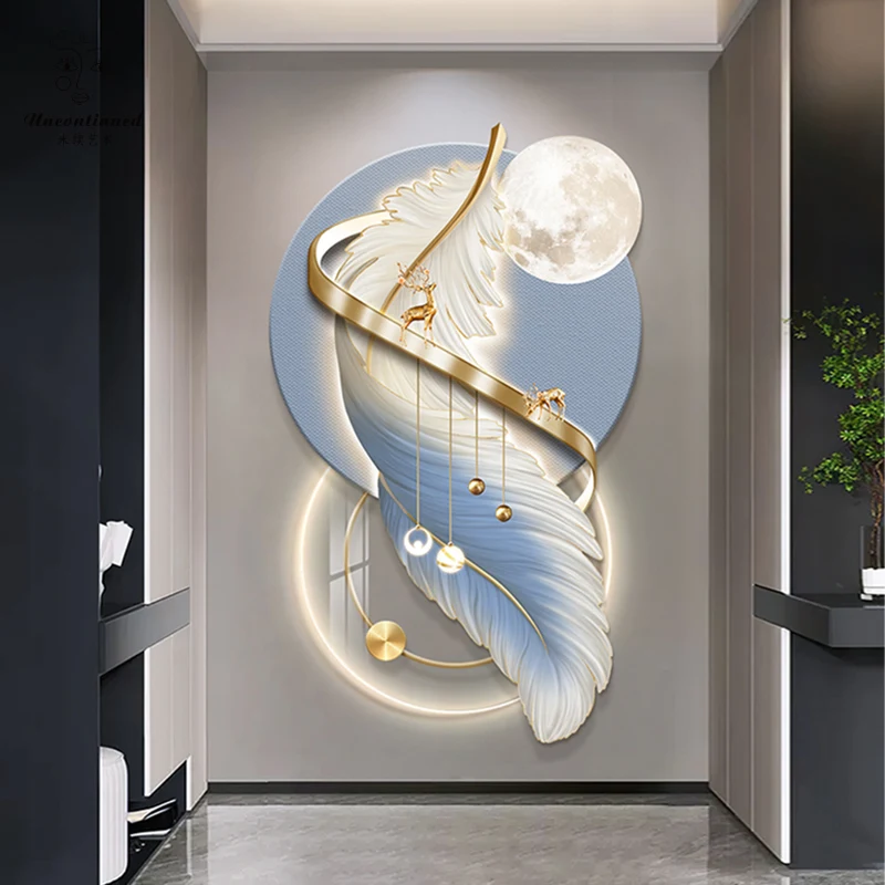 Entrance LED Mural Light Feather For Corridor Living Room Hallway Kitchen Modern Hanging Paintings Home Decoration Art Wall Lamp