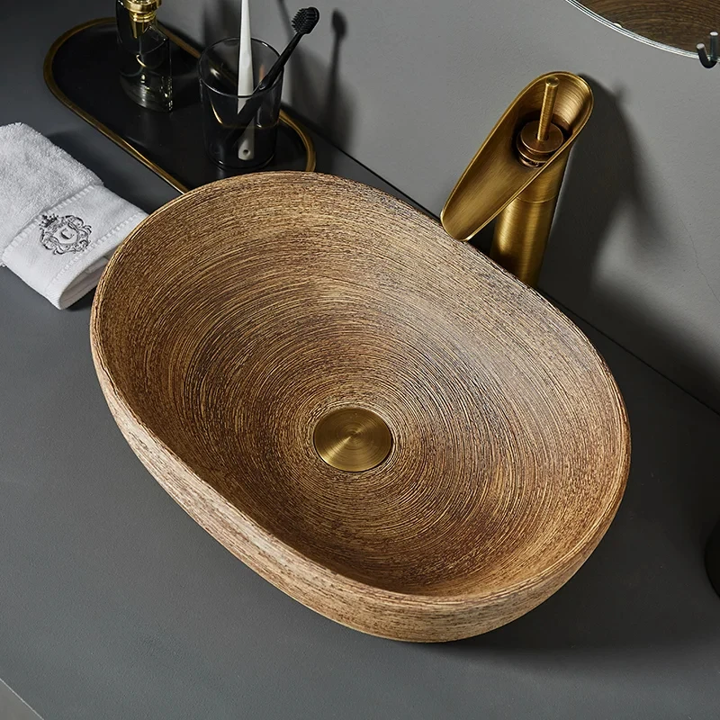 

Art Basin Ceramic Sinks Countertop Wash Vessel Oval Washing Bathroom Sink GN679TB