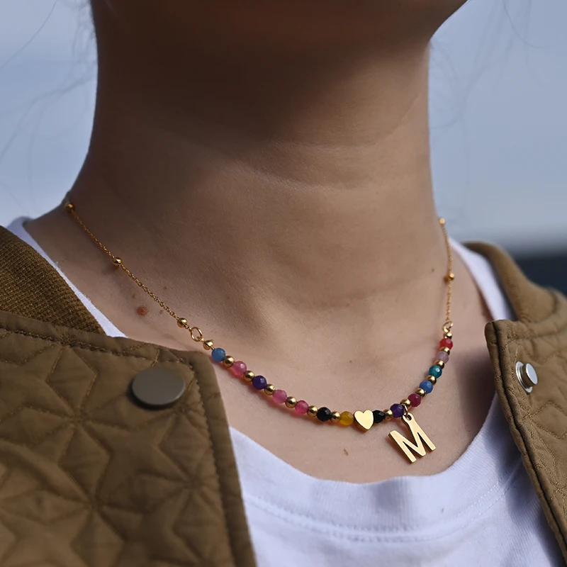 MOON GIRL – collier en acier inoxydable pour femmes, couleur or, étanche, avec initiales cœur, sans ternir, cristal à facettes