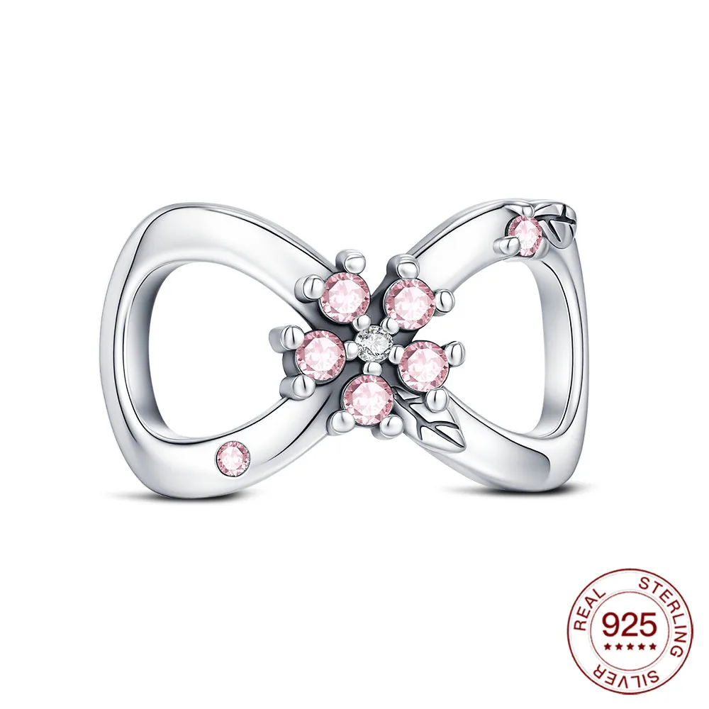 925 Sterling Silber Rosa Kirschblüten-Charms Naturanhänger Passend für Original-Armbänder DIY Schmuckherstellung für Frauen Geschenke