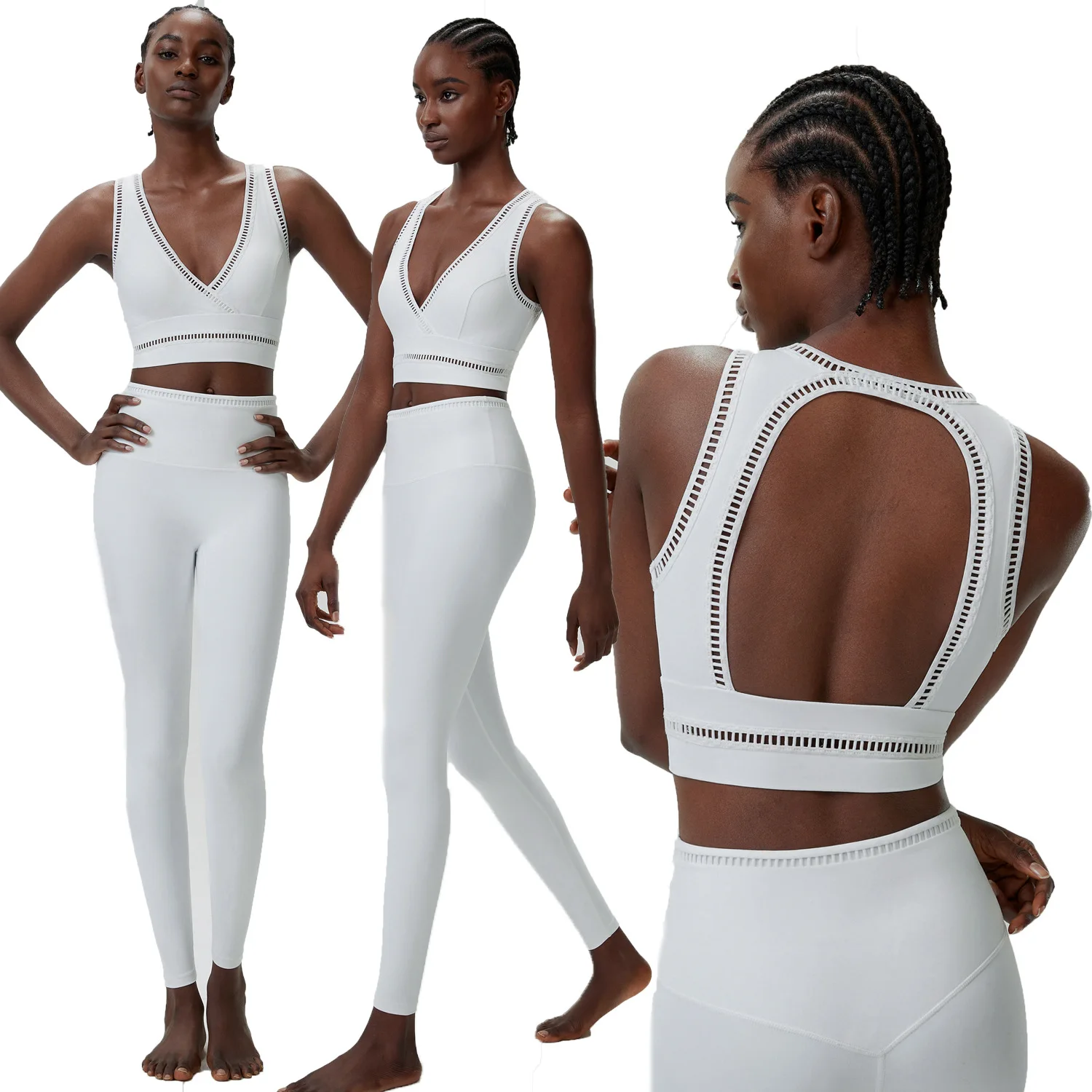 Gym Workout Clothing Sportswear V Neck Sports Bra Leggings Women's Yoga Sets Plus Size 2 Piece Workout Outfit