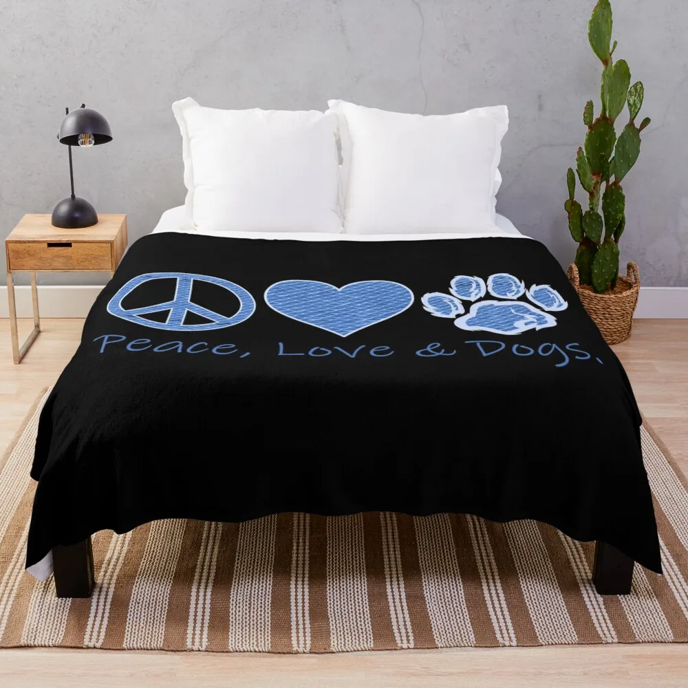 

Peace, Love & Dogs. (Blue) Throw Blanket Bed Fashionable For Decorative Sofa Luxury Designer Soft Plush Plaid Blankets