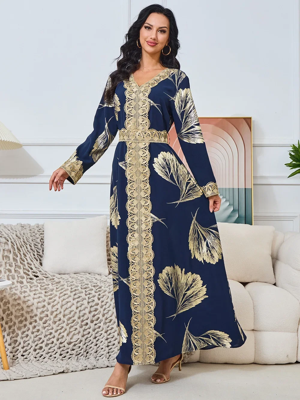 Ramadan Eid Jalabiya Muslim Women Party Dress Dubai Arab Bronzing Long Robe Abayas Islam Sashes Vestidos Morocco Dresses Kaftan