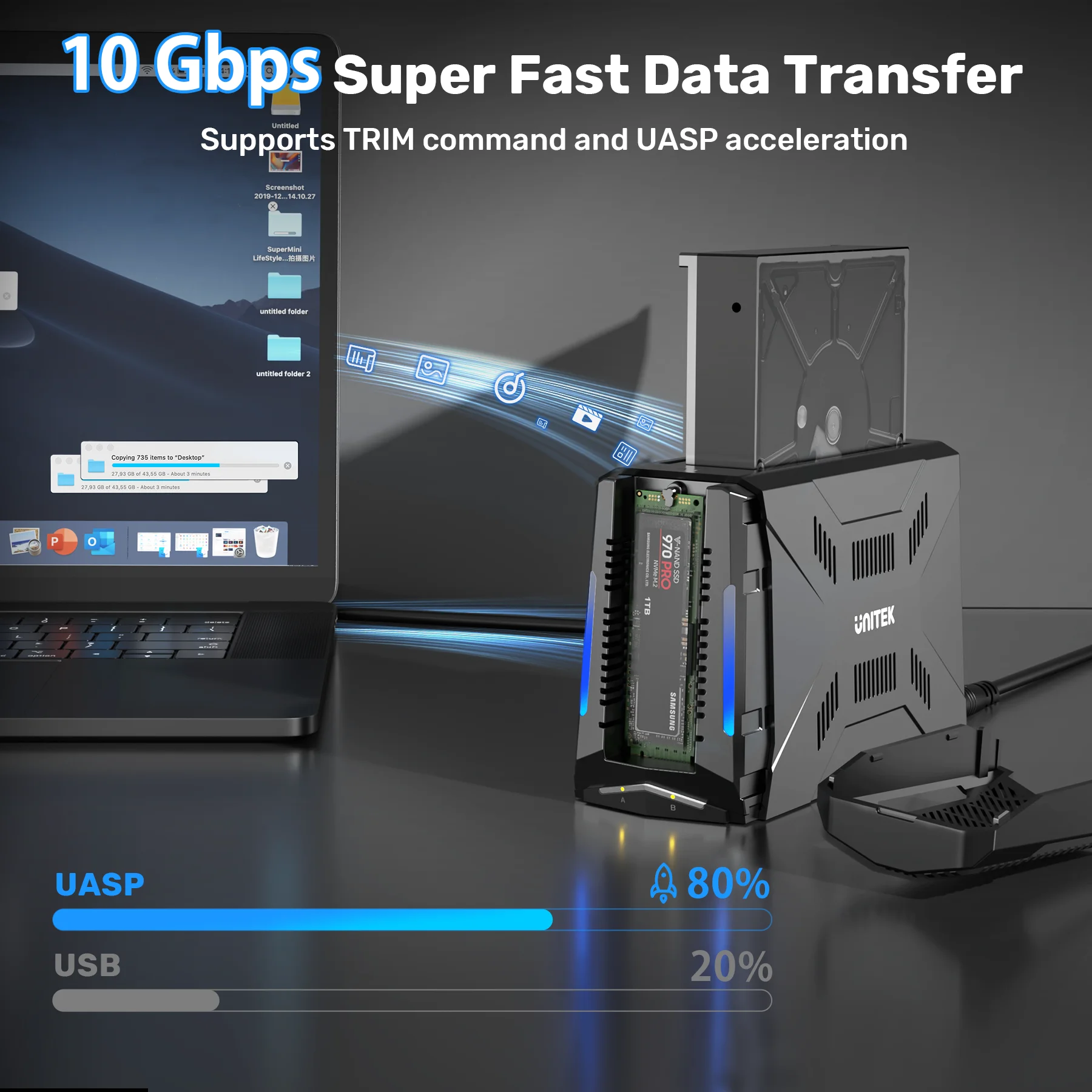 محطة محرك الأقراص الصلبة USB C من النوع c بسرعة 10 جيجابت في الثانية إلى M.2 NVMe PCIe 2.5/3.5 بوصة SATA SSD HDD مع ضوء RGB لنظام التشغيل Windows macOS Linux