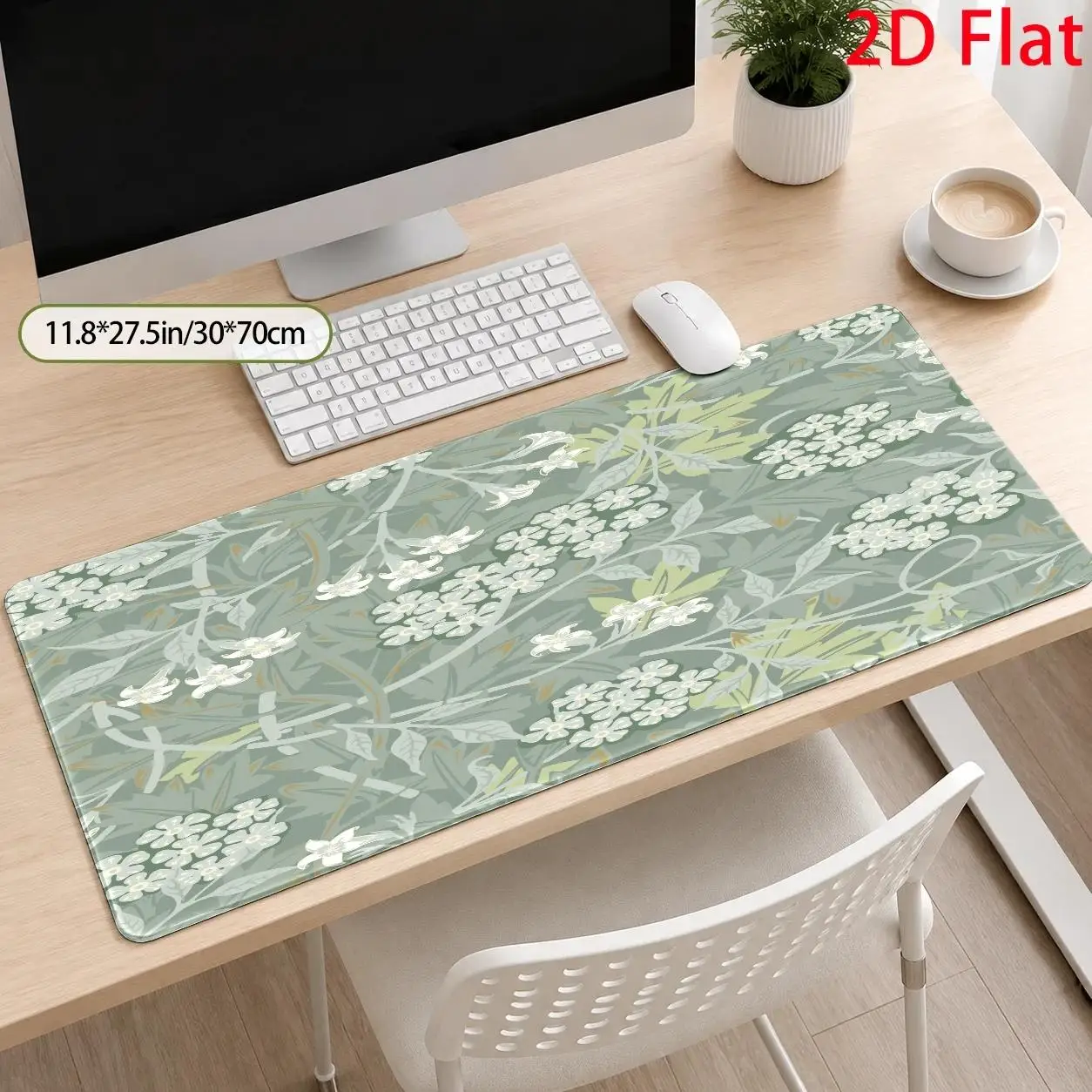 2D Flat, Elegant Floral Branches Large Mouse Pad, Vintage Garden Desktop Mat, Soft Comfortable, Stain Resistant, Machine Washable, Durable Office Desk Mat